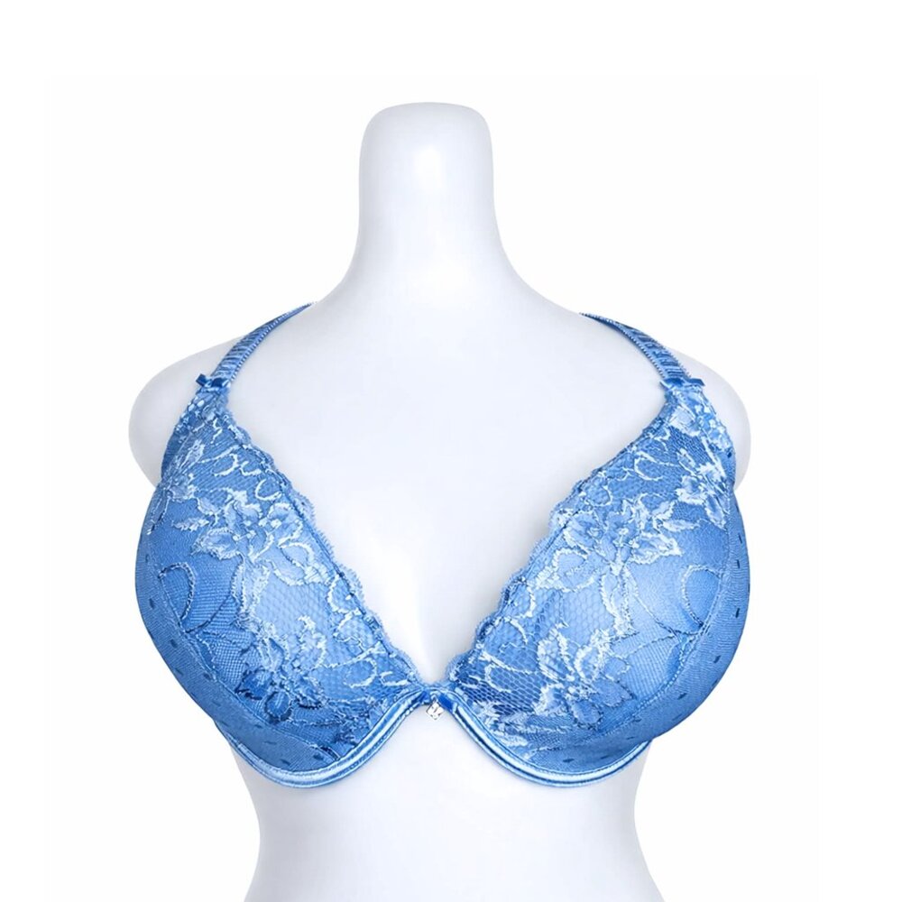 38 DDD Blue Floral Lace and Polka Dot Bra NWOT ( New Without Tags )